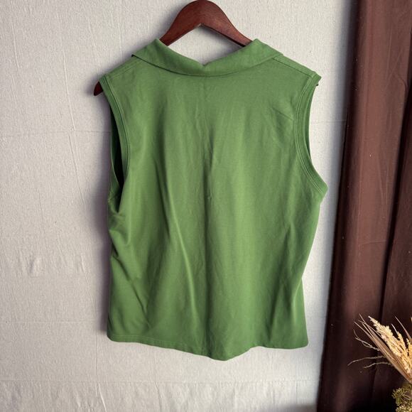 L.L.Bean Sleeveless Top Size XL Green Collared V-Neck Slightly Fitted Shirt - Picture 8 of 11